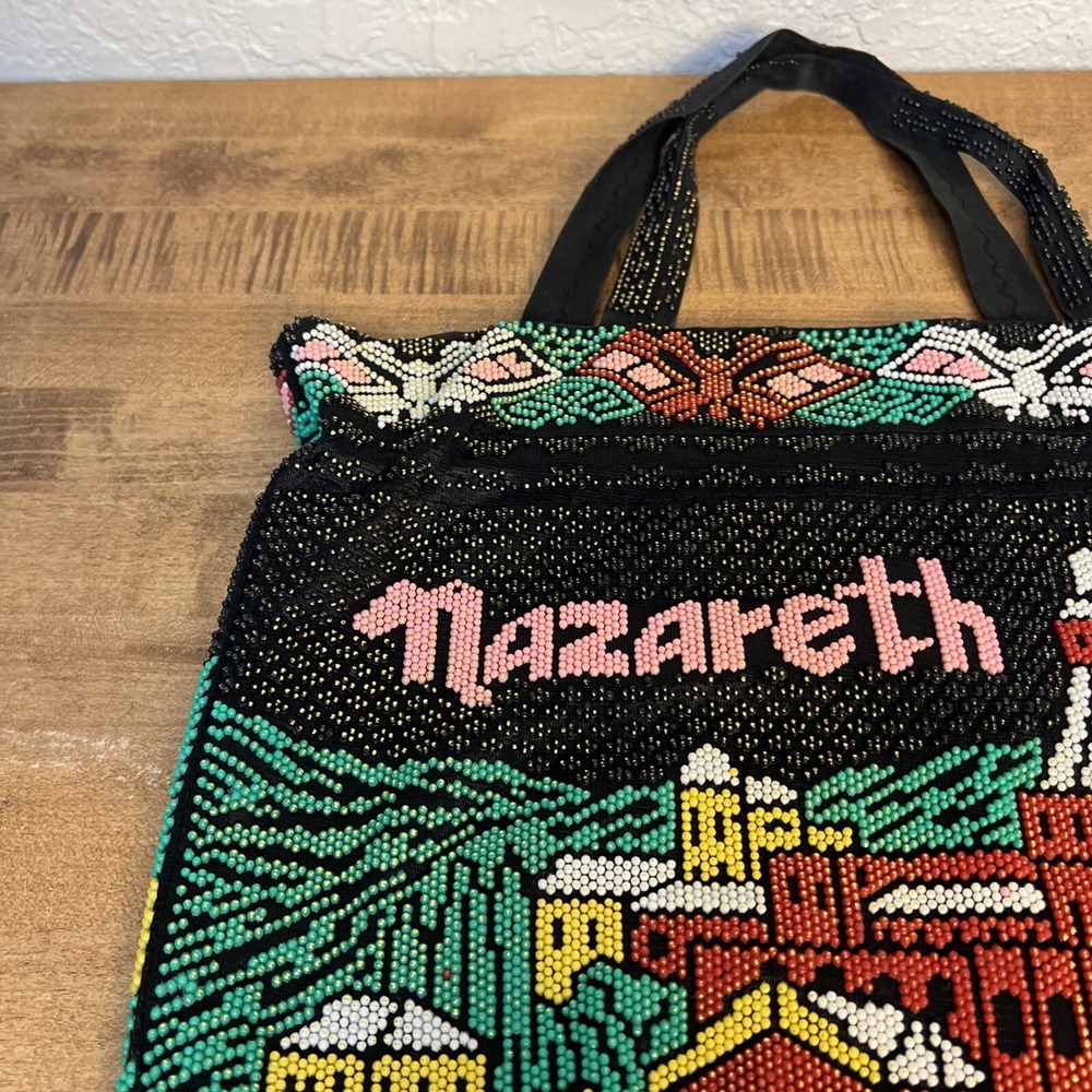 Vintage Nazareth Souvenir Rainbow Beaded Large Tote Bag Jerusalem - Picture 9 of 16